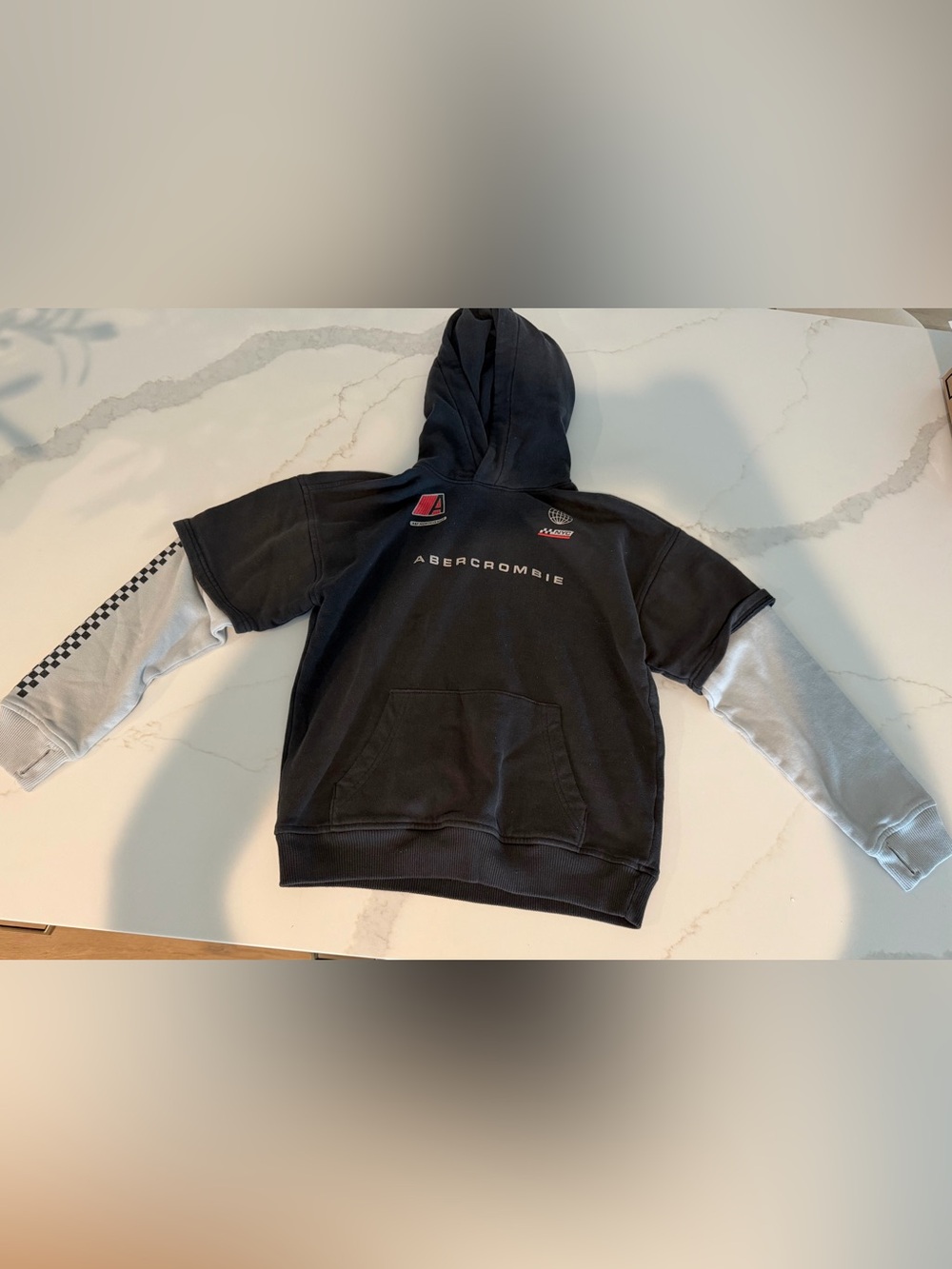 abercrombie kids black short-sleeve hooded sweatshirt with front pocket